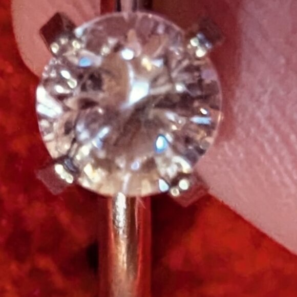 Vintage Sterling Silver Solitaire Ring LINDA  – Clear Round Stone - Picture 2 of 2